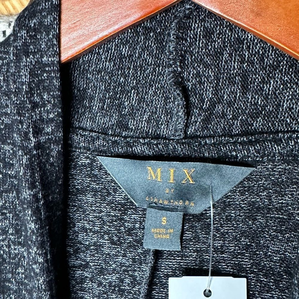 Grey Color-Block Striped Open-Front Sweater Small - image 3